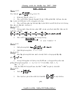 Giáo án lớp 12 môn Đại số - Chuơng trình thi thủ đại học 2007 - 2008