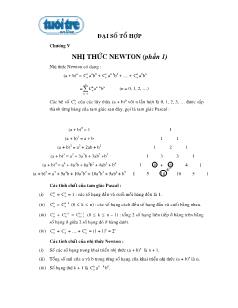 Giáo án lớp 12 môn Đại số - Chương V: Nhị thức Newton