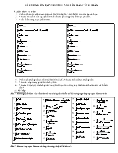 Giáo án lớp 12 môn Đại số - Đề cương ôn tập chương nguyên hàm tích phân