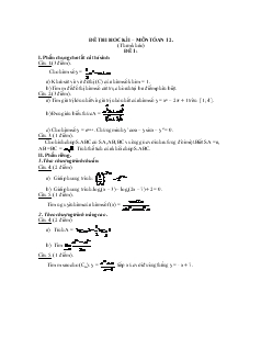 Giáo án lớp 12 môn Đại số - Đề thi hoc kì 1
