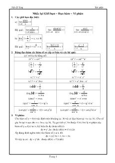 Giáo án lớp 12 môn Đại số - Giới hạn – Đạo hàm – Vi phân