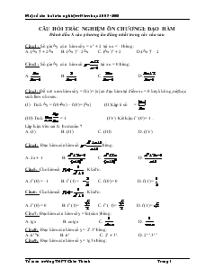 Giáo án lớp 12 môn Đại số - Một số câu hỏi trắc nghiệm -Năm học 2007-2008