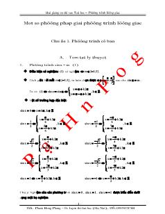 Giáo án lớp 12 môn Đại số - Một số phương pháp giải phương trình lượng giác