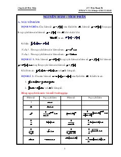 Giáo án lớp 12 môn Đại số - Nguyên hàm và tích phân