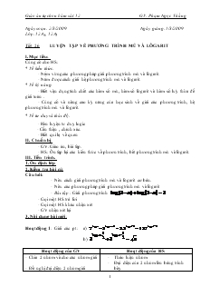 Giáo án lớp 12 môn đại số - Tiết 26: Luyện tập về phương trình mũ và lôgarit