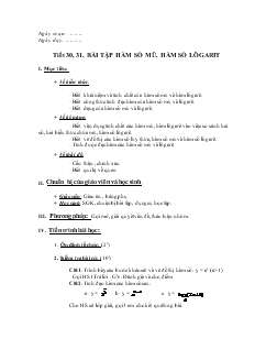 Giáo án lớp 12 môn Đại số - Tiết 30, 31: Bài tập hàm số mũ. Hàm số lôgarit
