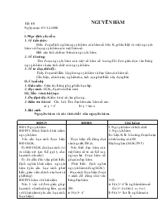 Giáo án lớp 12 môn đại số - Tiết 44: Nguyên hàm