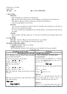 Giáo án lớp 12 môn Đại số - Tiết dạy: 41 - Bài 1: Nguyên hàm