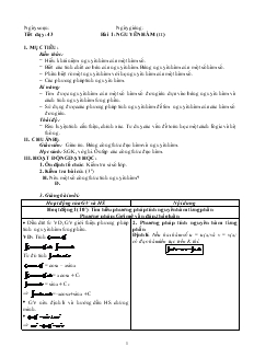 Giáo án lớp 12 môn Đại số - Tiết dạy: 43 - Bài 1: Nguyên hàm