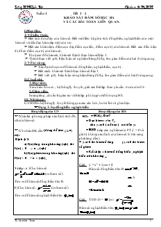 Giáo án lớp 12 môn Đại số - Tuần 1 - Tiết 1 – 2: Khảo sát hàm số bậc ba và các bài toán liên quan