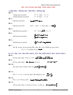 Giáo án lớp 12 môn Giải tích - Bài tập dành cho học sinh khá giỏi