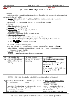 Giáo án Lớp 12 môn Giải tích - Tiết 1, 2, 3: Tính đơn điệu của hàm số