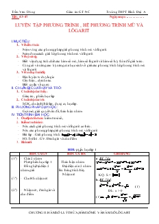 Giáo án lớp 12 môn Giải tích - Tiết 43 - Luyện tập phương trình , hệ phương trình mũ và lôgarit