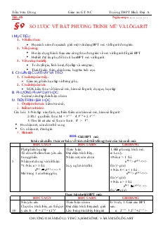 Giáo án lớp 12 môn Giải tích - Tiết 48 - Bài 9: Sơ lược về bất phương trình mũ và lôgarit