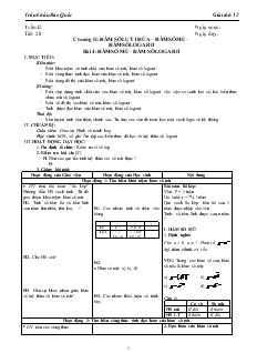 Giáo án lớp 12 môn Giải tích - Tuần 12 - Tiết 28 - Bài 4: Hàm số mũ – hàm số logarit