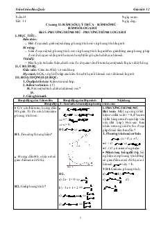 Giáo án lớp 12 môn Giải tích - Tuần 13 - Tiết 31 - Bài 5: Phương trình mũ – phương trình logarit