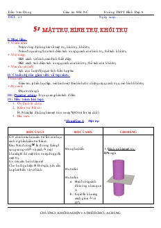 Giáo án lớp 12 môn Hình học - Tiết 21 - Bài 1: Mặt trụ, hình trụ, khối trụ