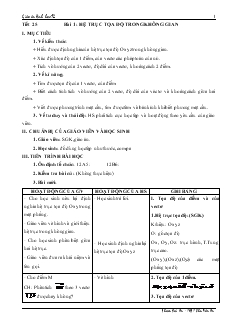 Giáo án lớp 12 môn Hình học - Tiết 25 - Bài 1 : Hệ trục tọa độ trong không gian