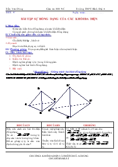 Giáo án lớp 12 môn Hình học - Tiết 9 - Bài tập sự đồng dạng của các khối đa diện