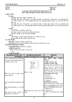 Giáo án lớp 12 môn Hình học - Tuần 8 - Tiết 14 - Bài 1: Khái niệm về mặt tròn xoay