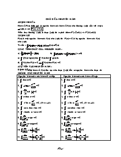 Giáo án lớp 12 môn Toán - Chủ đề 1: Nguyên hàm