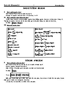 Giáo án lớp 12 môn Toán - Tích phân: Nguyên hàm