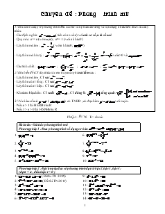 Giáo án lớp 12a môn Đại số - Chuyên đề : Phương trình mũ