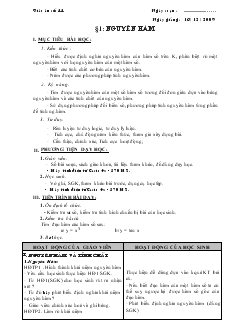 Giáo án môn Toán lớp 12 - Bài 1: Nguyên hàm