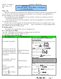 Giáo án môn Toán lớp 12 - Chương III: Nguyên hàm – tích phân - Ứng dụng