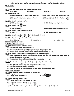 Giáo án môn toán lớp 12 - Ôn tập thi tốt nghiệp phần đại số và giải tích