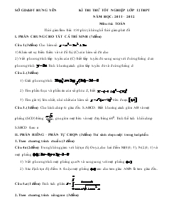 Kì thi thử tốt nghiệp lớp 12 thpt năm học: 2011 – 2012 môn thi: toán thời gian làm bài: 150 phút, không kể thời gian phát đề