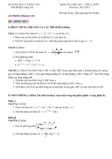 Kiểm tra học kì I – lớp 12 thpt năm học: 2012-2013 đề môn toán -thời gian làm bài 90 phút