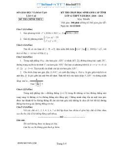 Kỳ thi chọn học sinh giỏi cấp tỉnh lào cai lớp 12 thpt năm học 2010 –2011 đề thi chính thức môn: toán thời gian: 180 phút (không kể thời gian giao đề)