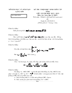 Kỳ thi chọn học sinh giỏi cấp tỉnh lớp 12 năm học 2011 - 2012 môn thi : toán lớp 12 thpt thời gian: 180 phút (không kể thời gian giao đề)