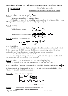 Kỳ thi tuyển sinh đại học, cao đẳng năm 2011 môn: toán. khối a, b. thời gian làm bài: 180 phút (không kể thời gian giao đề)