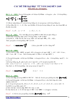 Các đề thi đại học từ năm 2002 đến 2009 phần hình học không gian
