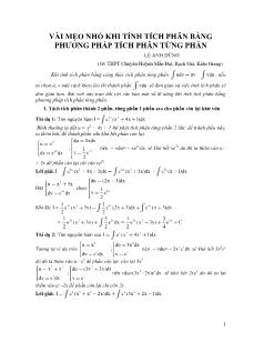 Chuyên đề Vài mẹo nhỏ khi tính tích phân bằng phương pháp tích phân từng phần