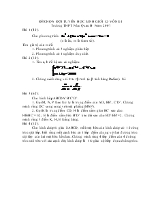 Đề chọn đội tuyển học sinh giỏi 12- Vòng I trường thpt Nho Quan B - năm 2007