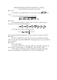 Đề chọn đội tuyển học sinh giỏi 12- Vòng I trường thpt Nho Quan b- năm 2006