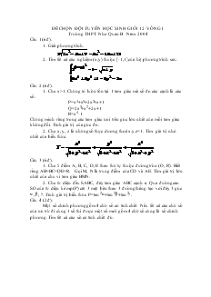 Đề chọn đội tuyển học sinh giỏi 12- Vòng I trường thpt nho quan b- năm 2004