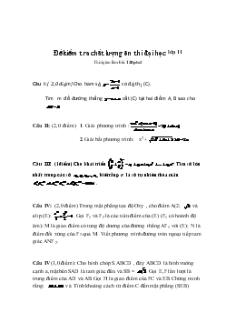 Đề kiểm tra chất lượng ôn thi đại học lớp 11 Thời gian làm bài: 120 phút