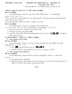 Đề kiểm tra hình học 12 – chương III năm học 2010 – 2011 thời gian làm bài: 45 phút không kể thời gian giao đề