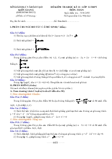 Đề kiểm tra học kỳ II - Lớp 12 môn: toán thời gian làm bài: 90 phút