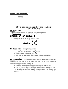 Đề thi học sinh giỏi môn toán 12 vòng 1 ( thời gian 120 phút )