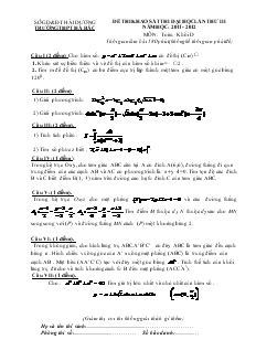 Đề thi khảo sát thi đại học lần thứ III năm học: 2011 - 2012 môn: toán -khối d thời gian làm bài 180 phút (không kể thời gian phát đề)
