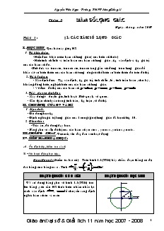 Giáo án 11 môn Giải tích - Tiết 1 - 3 - Bài 1: Các hàm số lượng giác