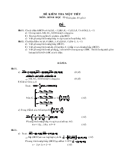 Giáo án Đề kiểm tra một tiết môn: Hình học lớp 12- Thời gian: 45 phút