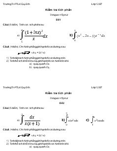 Giáo án Kiểm tra tích phân Thời gian 45 phút