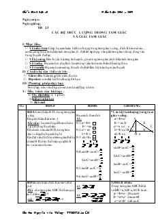 Giáo án lớp 10 môn Hình học - Tiết 23: Các hệ thức lượng trong tam giác và giải tam giác
