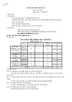 Giáo án lớp 12 môn đại số - Bài kiểm tra học kì i tiết: 47